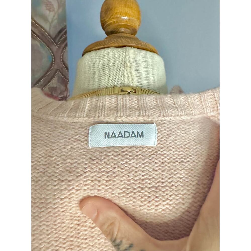 Naadam Cotton/Cashmere Blend Blush Mixed Media Henley Knit Sweater - Picture 9 of 10